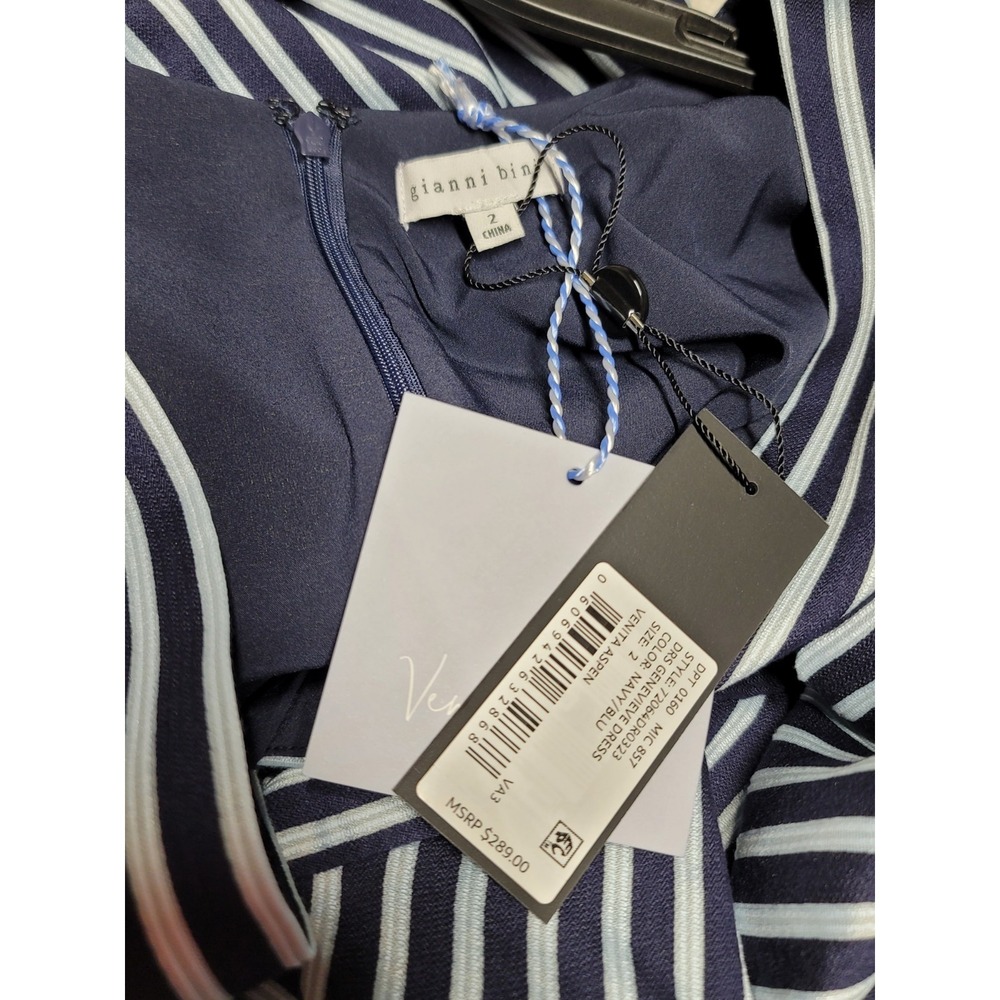 NWT Gianni Bini Maxi Dress 2 Navy White Grey Genevieve Striped Nautical Glam - Picture 6 of 10